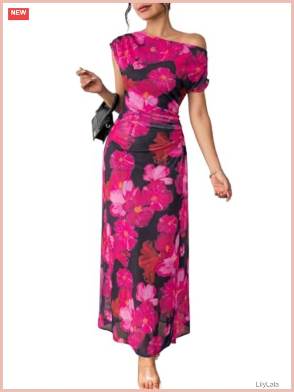 Off Shoulder Floral Maxi Dress Ruched Waist Cocktail Wedding Guest